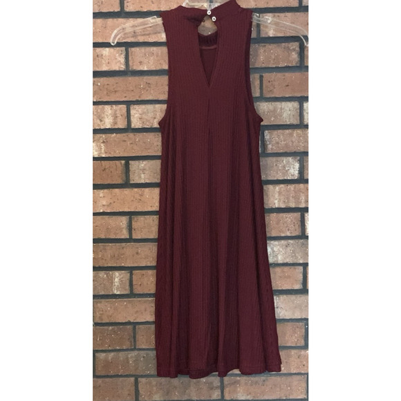 Hollister Womens Burgundy Sleeveless Ribbed Short Dress Halter Neck Size S - Picture 3 of 5